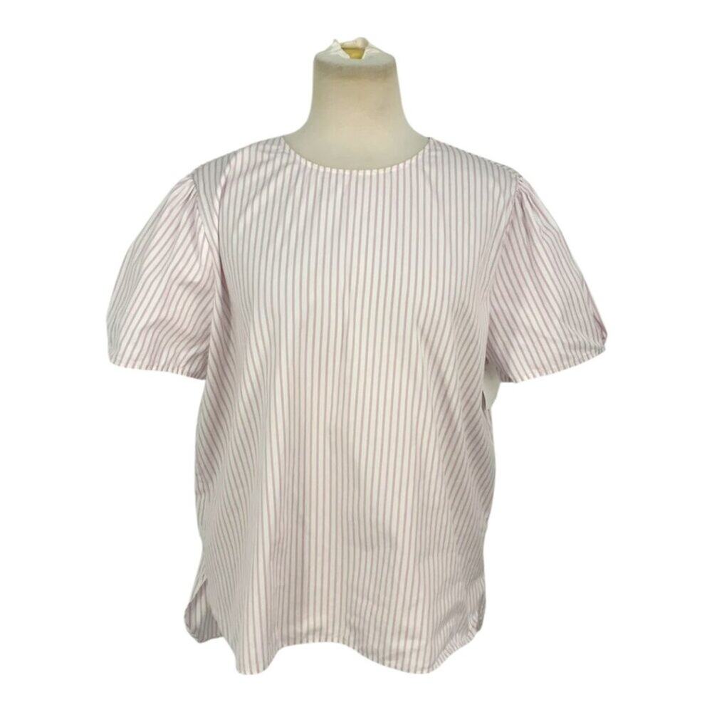 Nordstrom 100% Cotton Puff Sleeve Top Pink Stripe Size Large NWOT